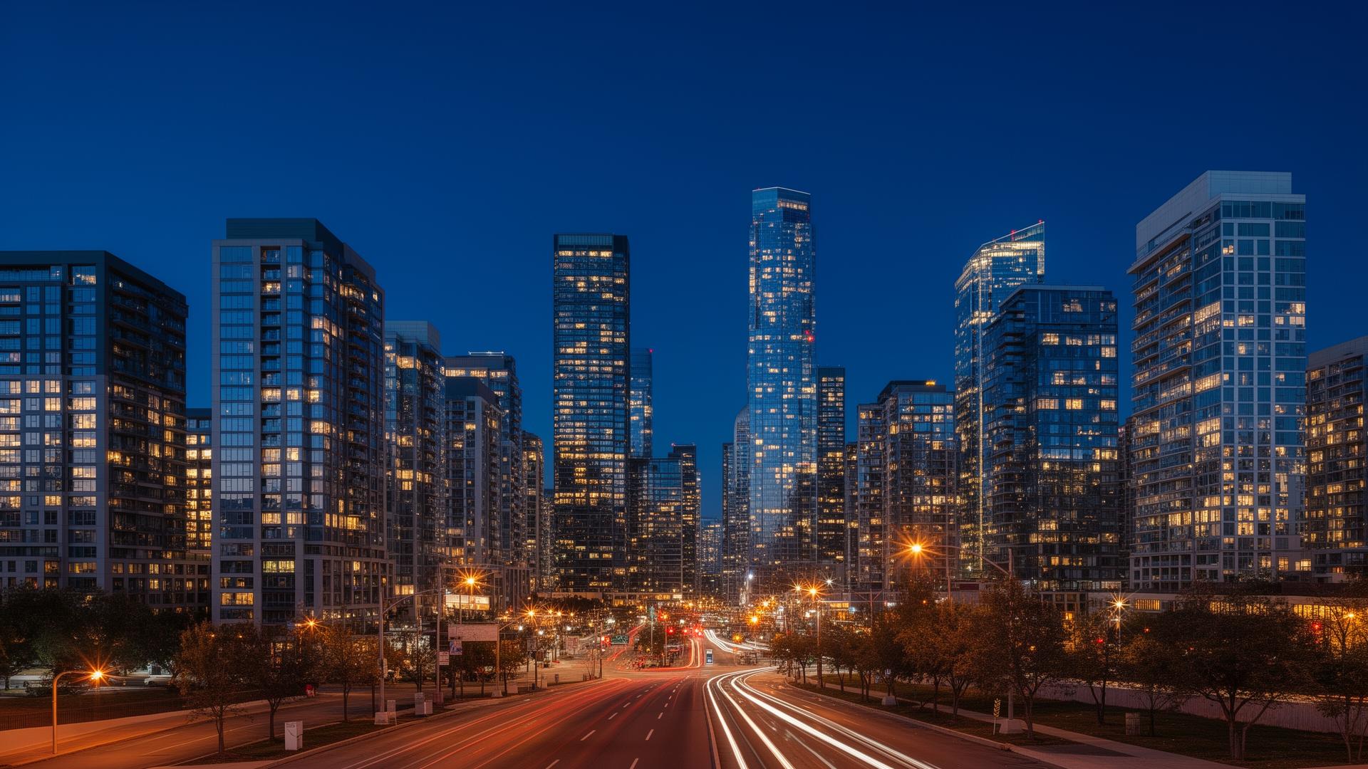 City skyline at blue hour